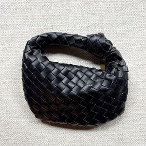Black Woven Leather Handbag